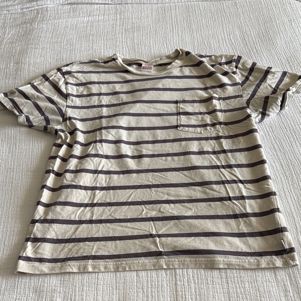 Birdwell Beach Britches Striped Tee in Cream & Brown / L